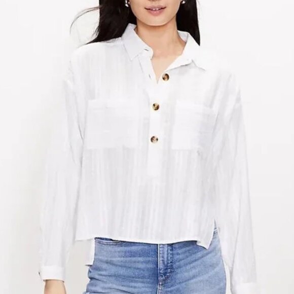 NWT Ann Taylor LOFT Pocket Henley Shirt Small - Picture 1 of 5